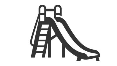 Spielgerät mit Rutsche – modernes Spielplatzsymbol Icon einer Rutsche mit Leiter als Symbol für Spielplatzgeräte